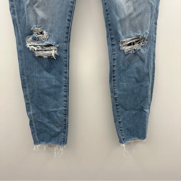 American Eagle Hi-Rise Light Wash Distressed Raw‎ Hem Skinny Jegging Jeans Sz 14 - Picture 3 of 13
